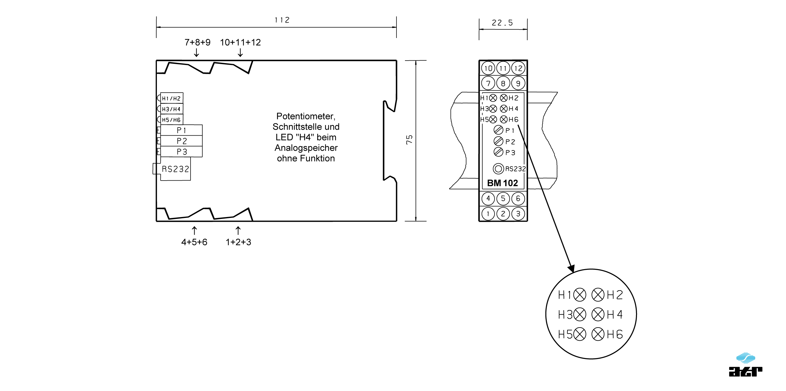 Gehäusemaße: ATR Analoge Signalverarbeiter BM102