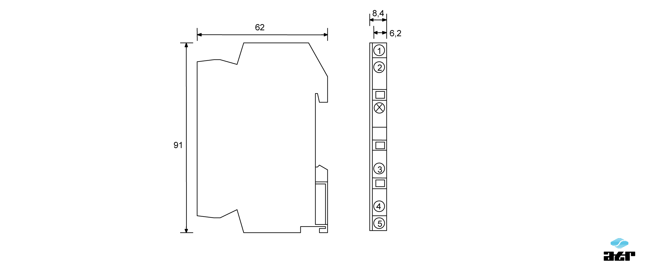 Gehäusemaße: ATR Passiver Analogschalter OT10