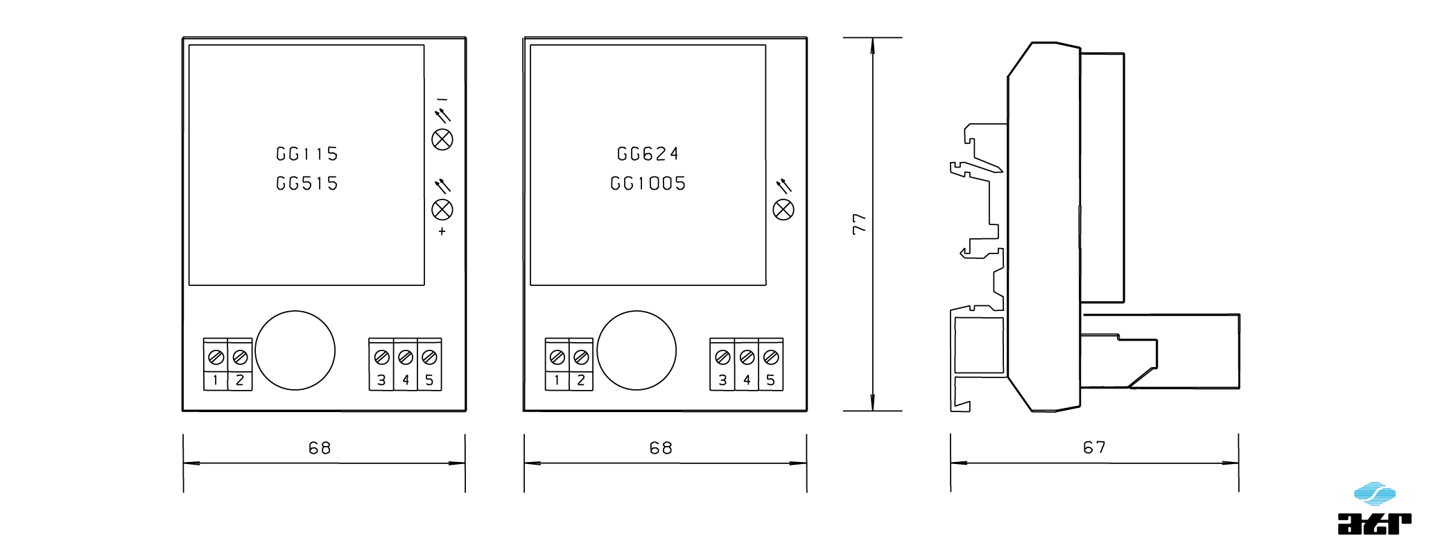 Gehäusemaße: ATR DC/DC-Wandler GG115 - GG1005