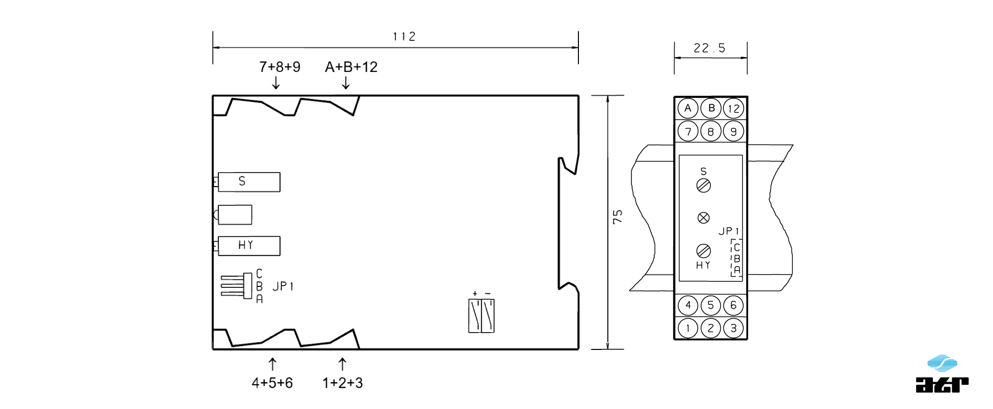 Gehäusemaße: ATR Grenzwertschalter KM212-KM213