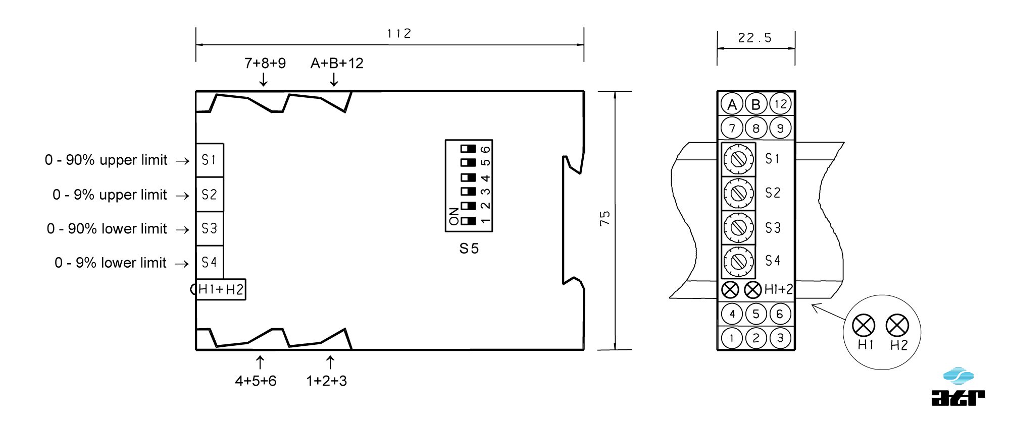 Gehäusemaße: ATR Grenzwertschalter KM42