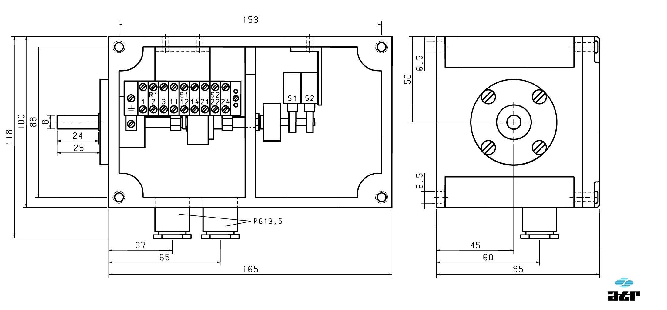 Gehäusemaße: ATR Tänzerpotentiometer UG30 + UG31