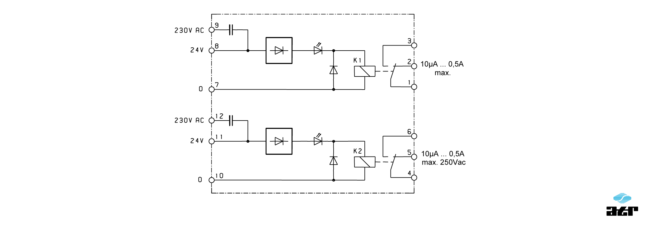 Anschlussplan: ATR Goldkontakt-Relais RM2