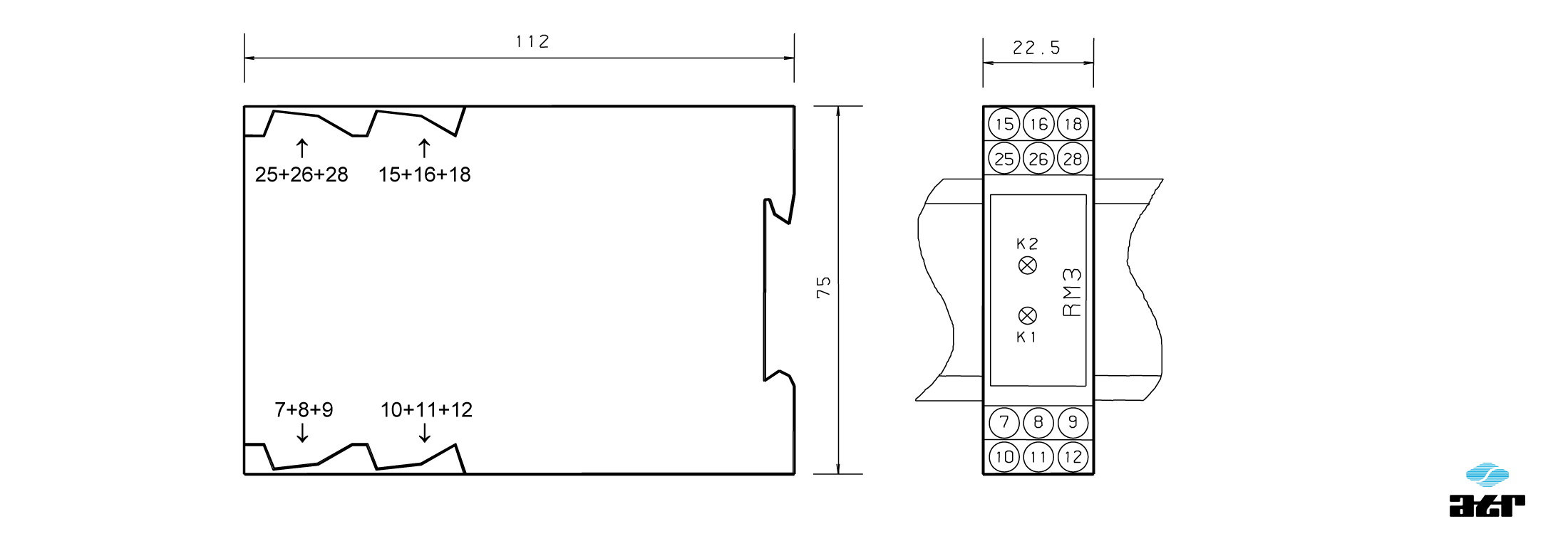 Gehäusemaße: ATR Relais-Baustein RM3