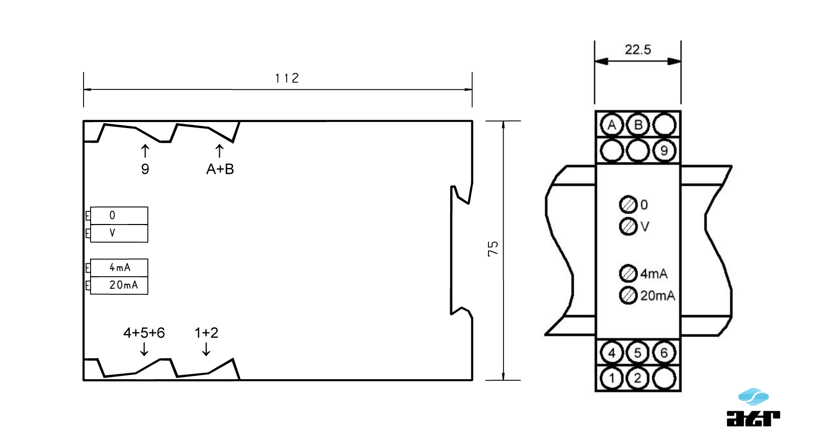 Gehäusemaße: ATR Trennverstärker VM310-VM314